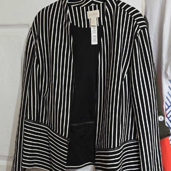 Chico's Striped Black and White Women's Blazer - Picture 1 of 6